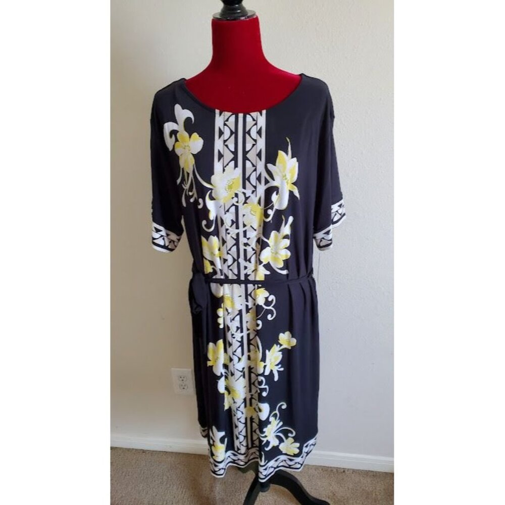 JM Collection Womens XXL Black Floral Dress Polyester/Spandex